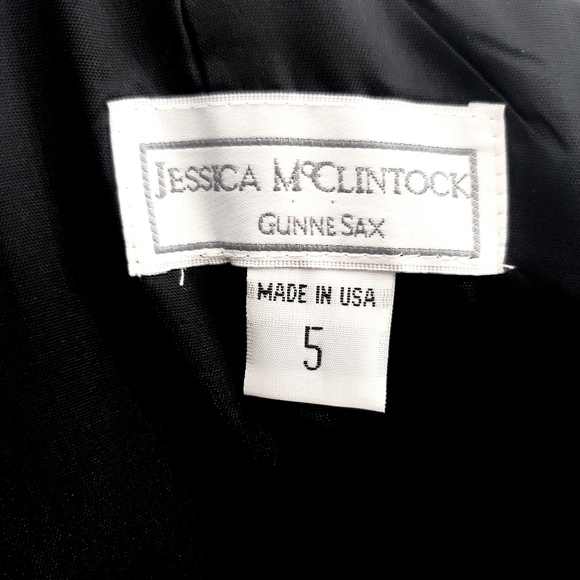 Nwt Vintage Jessica McClintock Black Matte Satin Gown Rhinestone Trim B… - Picture 3 of 17